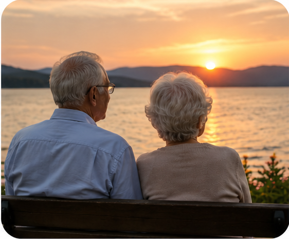 Pareja de personas mayores mirando el atardecer